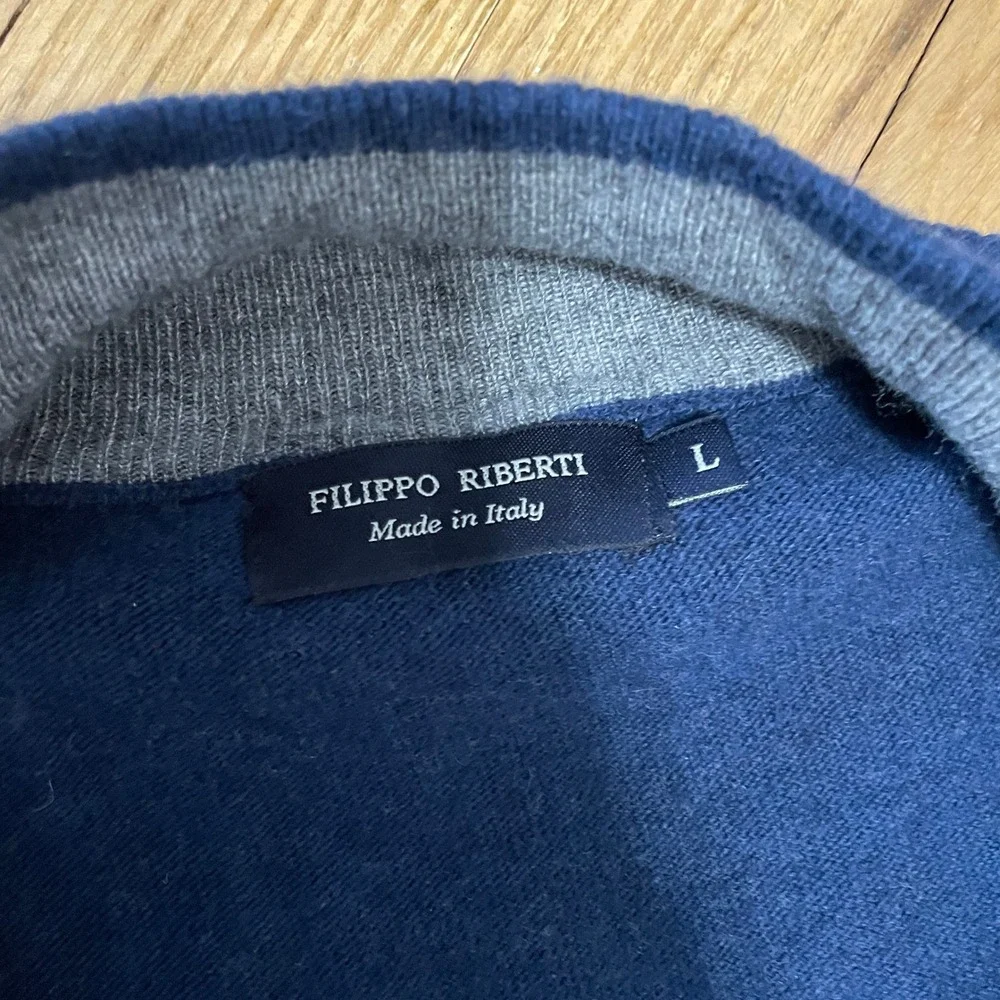 Filippo‎ Riberti Men's Large Navy Blue Wool Cashmere Blend Quarter Zip Sweater